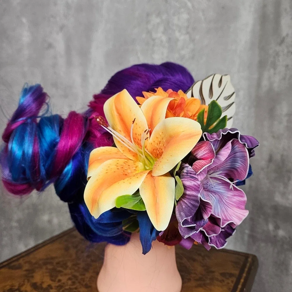 Handmade Tropical Floral Hair Clip Fascinator‎ Orchid Lily Tiki Burlesque